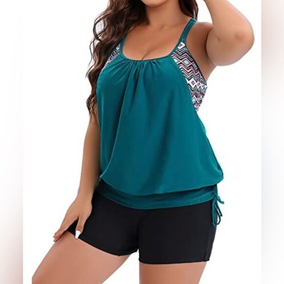 Holipick Blouson Swim Tops Tummy Control Tankini Top - Picture 1 of 7